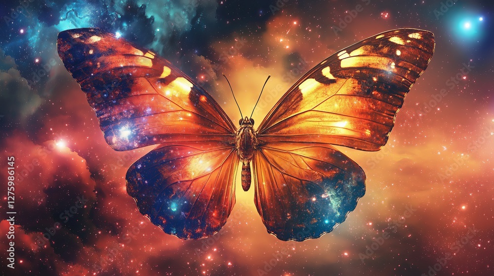 Poster a butterfly with wings filled with cosmic patterns