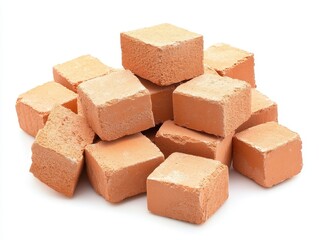 Stack of orange clay bricks, isolated on white background.