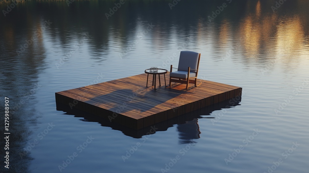 Poster A floating platform with nothing but a chair and table