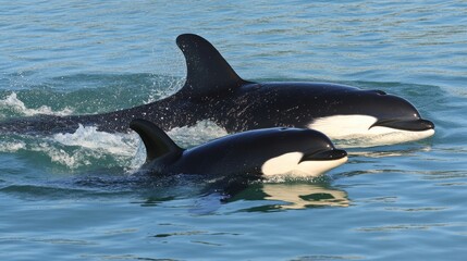 Obraz premium Two Dolphins Swimming in Clear Water of Ocean During Daylight