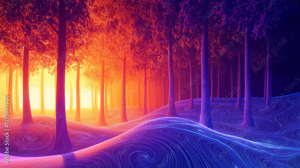 Poster a glowing neon forest with swirling fractal trees. --ar 16:9 --style raw --v 6.1 job id: c6a6acdd-d8