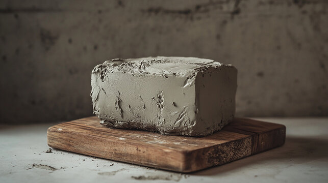 A block of fresh clay soft and moldable resting on a