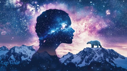 Obraz premium Celestial imagery of a polar bear and starry sky nature scene cosmic environment dreamlike viewpoint