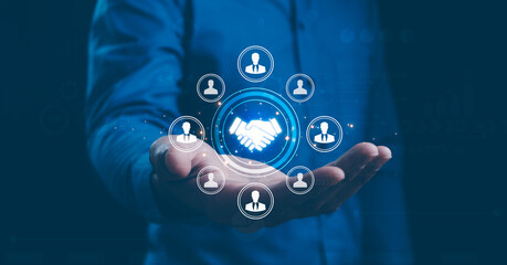 Business ecosystems and partnerships concept. Business collaboration strategies. The complex network of organizations to create value for customers acquisition , suppliers, and other stakeholders.