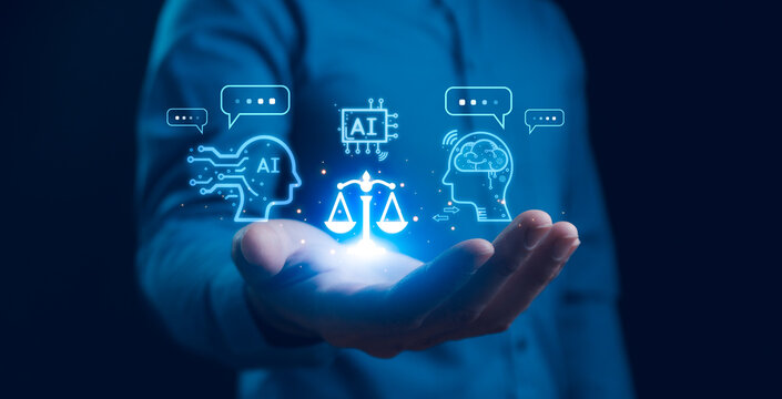 AI ethics or AI Law concept. Developing AI codes of ethics. Compliance, regulation, standard , business policy and responsibility for guarding against unintended bias in machine learning algorithms.