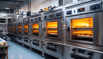 Industrial Bakery: Baking Bread in Rows of Ovens Efficiently and Professionally