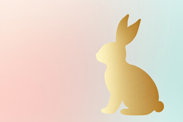 A modern and sleek Easter Bunny silhouette made of metallic gold, set against a soft gradient background with elegant minimalistic elements.