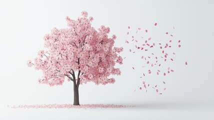 Fototapeta premium Pink Cherry Blossom Tree with Falling Petals Spring Bloom Nature Scene