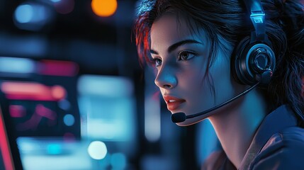 "Tech-Savvy Workspace with Blurred Person Wearing Headphones – Modern Gaming or Digital Content Creation Setup"