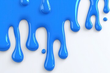 Obraz premium Abstract Blue Glossy Paint Dripping Down White Background Liquid Texture 3D Render