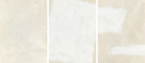 Paint texture background set. Artistic hand painted templates in light neutral colors. Abstract illustrations with brush strokes. Modern textured oil painting on canvas. Fragments of contemporary art