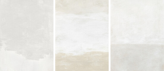 Abstract paint texture background set. Modern textured painting on canvas. Artistic hand painted templates in light neutral colors. Fragment of contemporary artwork with brush strokes