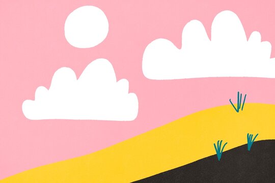 Minimalist landscape illustration in soft pastel colors