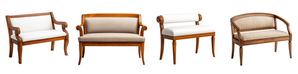 Cozy and Stylish Wooden Furniture in Elegant Living Room Setting  Vintage inspired armchair sofa and bench in a warm comfortable and inviting interior design