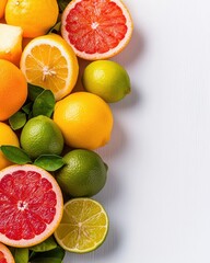 Colorful Arrangement of Fresh Citrus Fruits on White Background