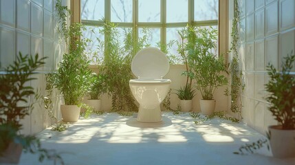 Relaxing bathroom oasis with plants natural light interior design peaceful environment aesthetic view