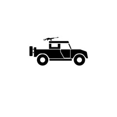 Military Vehicle Suv with Mounted Machine Gun Solid Flat Vector Icon Isolated on White Background.