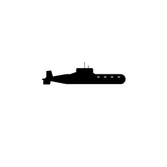 Nuclear Army Submarine, Deep Bathyscaphe Solid Flat Vector Icon Isolated on White Background.