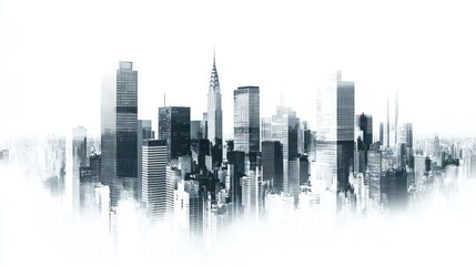 Fototapeta premium Monochrome cityscape skyline, modern architecture, high-rise buildings, urban landscape.