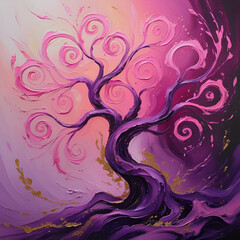 Fototapeta premium pink and purple abstract oil painting, abstract pink trees
