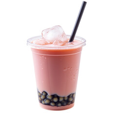 Refreshing bubble tea served in a clear cup with ice isolated on png transparent background, cut out