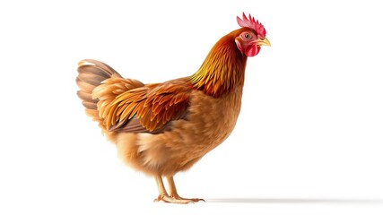 Fototapeta premium Brown Rooster Standing Isolated on White Background
