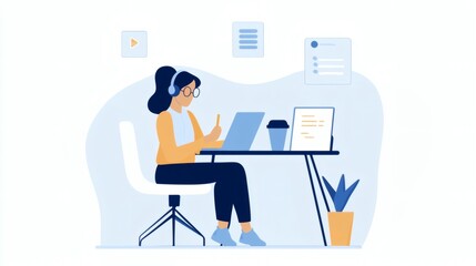 Fototapeta premium Focused individual working at a desk in a modern workspace while using a smartphone