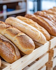 Freshly Baked Bread Loaves Displayed in Wooden Baskets