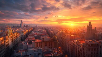 Barcelona Cityscape from Rooftop View