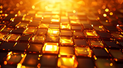 Obraz premium Abstract Golden Cubes Background with Shiny Surface and Reflective Texture
