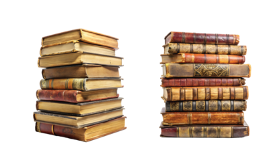 A Stack of Aged and Worn Vintage Novels Piled on Top of Each Other, PNG file for mock-up.