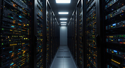 Cryptocurrency mining farm server racks processing data blockchain technology digital currency