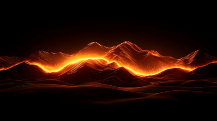 Abstract Landscape Featuring Pixelated Orange Terrain Against Black Background