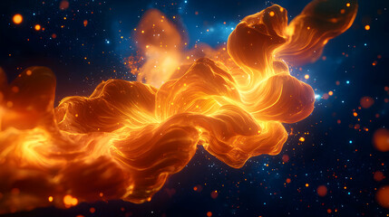Abstract Orange Swirling Smoke on Dark Blue Backdrop with Particle Flare and Dynamic Motion