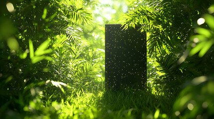 Abstract Rectangular Shape Among Dense Green Foliage Lit by Sunlight in Jungle