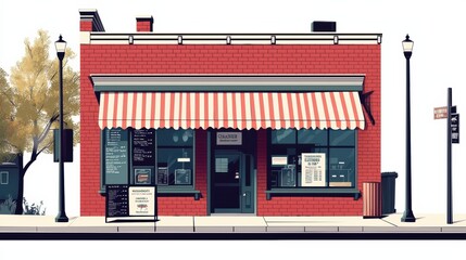 Charming urban street scene vibrant community vibe architectural illustration daytime front view inviting neighborhood concept