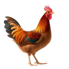 Fototapeta premium Brown Rooster Standing Isolated on White Background
