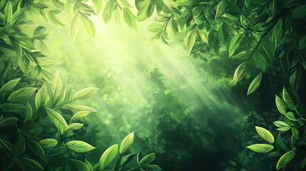 Sunlight filtering through vibrant green foliage, perfect for eco-friendly and wellness themes.