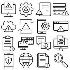 System eror icon set. Includes of maintenance, website eror, protection, and More. Outline icons vector collection