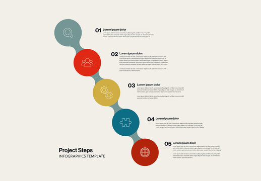 Projcet Steps Infographics Template with Colorful Connected Circles