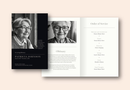 Funeral Program Template Large Photo Dark Theme