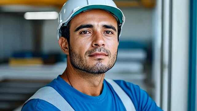 Worker in uniform, constructor at the factory 