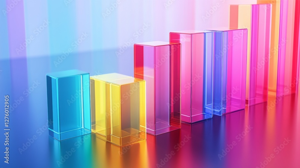 Fototapete Multi-colored D bar graph on a glossy surface, with each bar casting distinct shadows, giving a sharp, vibrant appearance