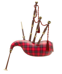 Side view of red bagpipe isolated on transparent background - 3d PNG illustration
