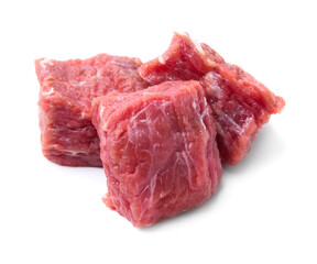 Pieces of raw beef meat isolated on white