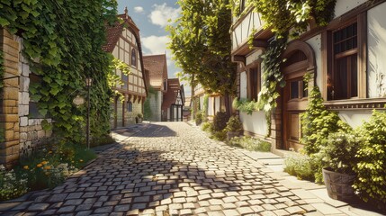 Fototapeta premium Vintage cobblestone street in a European town 