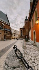 Plac Mariacki w Krakowie. Architektura starego Miasta. Kościół Mariacki.