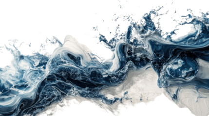 A strong waterfall of water pouring downward, with a high velocity, isolated on a white background