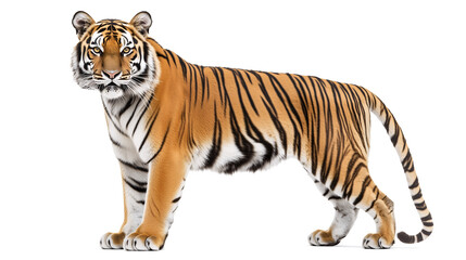 Obraz premium Majestic Tiger with Striking Orange Coat and Black Stripes PNG isolated Transparent White Background Photo Image Full hd 4k download