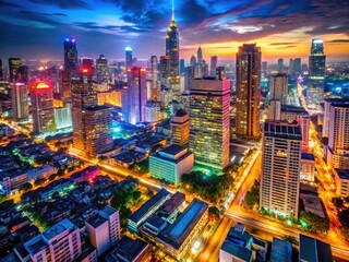 Fototapeta premium Captivating night cityscapes: illuminated buildings, dark urban scenes, stunning media images.